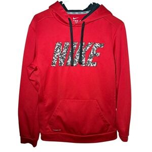 Nike Therma-Fit Camo Hoodie Boys Small Red Pullover